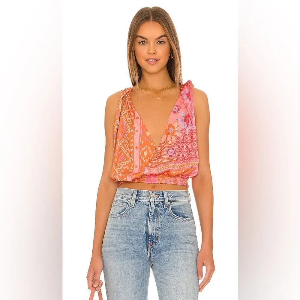 NWOT Free People Tied To You Tank in Lemonade Combo Sz S